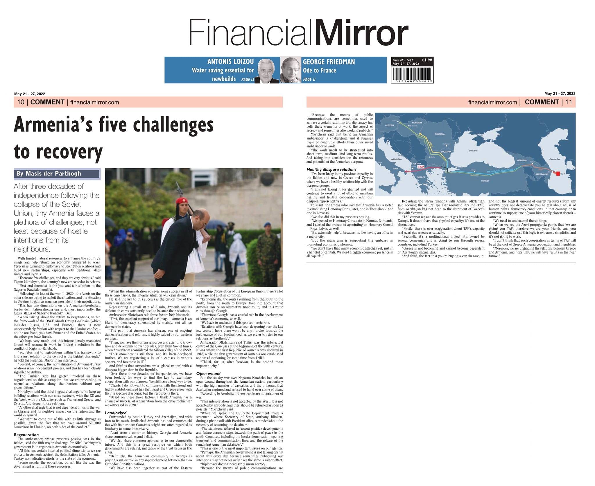 Ambassador Tigran Mkrtchyan's interview to Financial Mirror, the